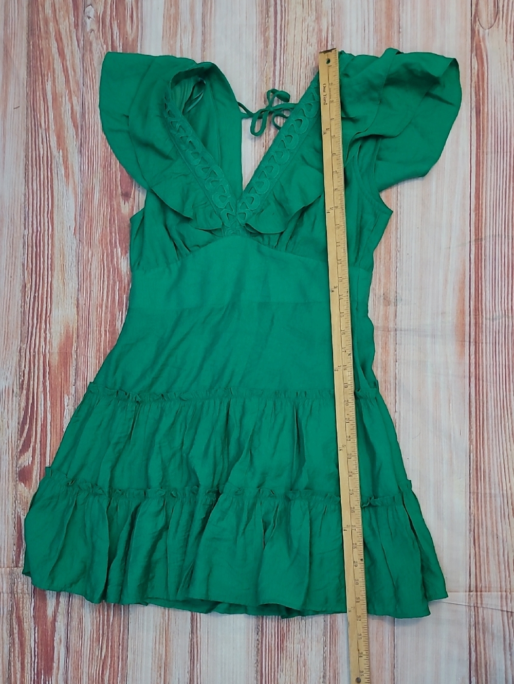 Green Ruffle V-Neck Mini Dress - Picture 9 of 9